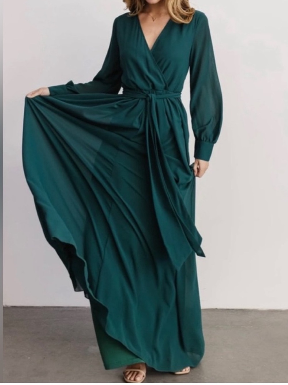 Baltic Born Lydia Long Sleeve Faux Wrap Maxi Dress Forest Green Size XXXL NWOT